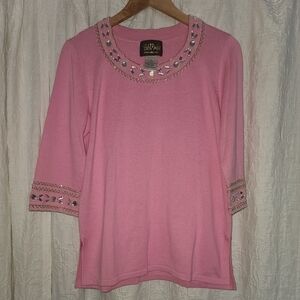 Bob Mackie Wearable Art Women's Pink Shirt Beaded Top and Sleave Cuffs Size s
